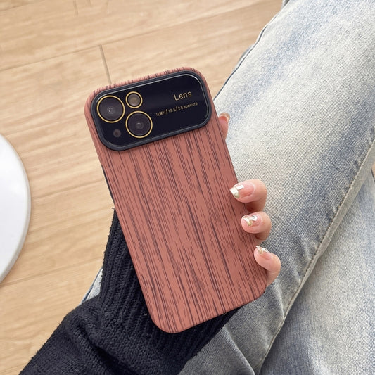 For iPhone 13 Wood Grain TPU Phone Case with Lens Film(Brown) - iPhone 13 Cases by buy2fix | Online Shopping UK | buy2fix