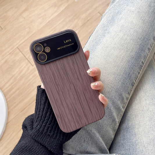 For iPhone 12 Wood Grain TPU Phone Case with Lens Film(Grey) - iPhone 12 / 12 Pro Cases by buy2fix | Online Shopping UK | buy2fix