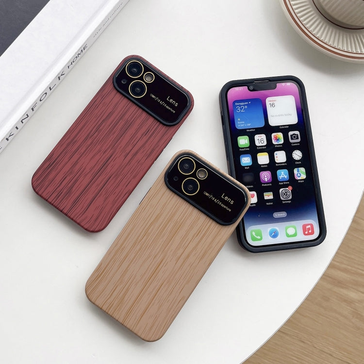 For iPhone 12 Pro Wood Grain TPU Phone Case with Lens Film(Beige) - iPhone 12 / 12 Pro Cases by buy2fix | Online Shopping UK | buy2fix