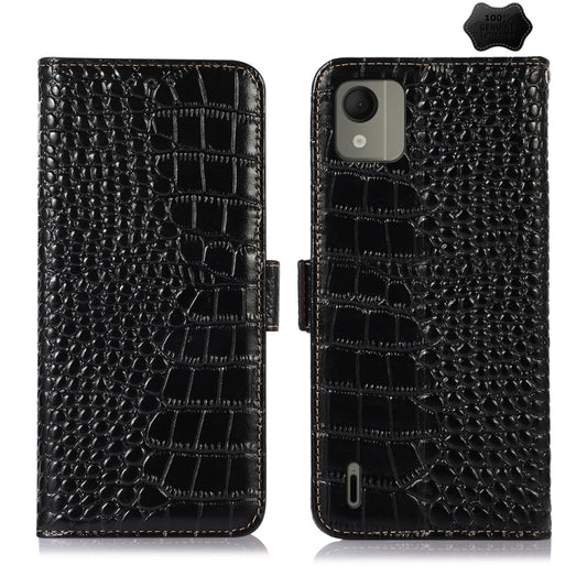 For Nokia C110 Crocodile Top Layer Cowhide Leather Phone Case(Black) - Nokia Cases by buy2fix | Online Shopping UK | buy2fix