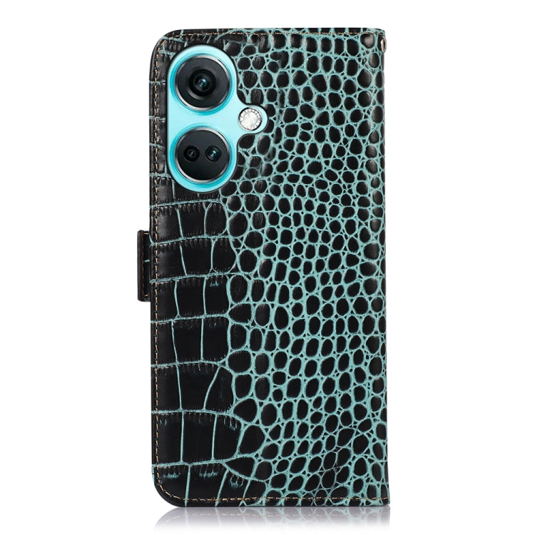 For OnePlus Nord CE3 5G Crocodile Top Layer Cowhide Leather Phone Case(Green) - OnePlus Cases by buy2fix | Online Shopping UK | buy2fix