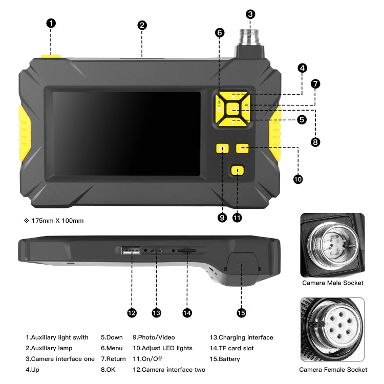 P30 3.9mm 1080P IP68 Waterproof 4.3 inch Screen Dual Camera Digital Endoscope, Length:2m Hard Cable(Black) -  by buy2fix | Online Shopping UK | buy2fix