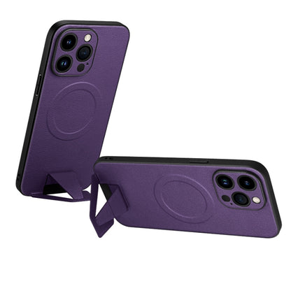 For iPhone 13 Pro Max SULADA Folding Holder Lambskin Texture MagSafe Phone Case(Purple) - iPhone 13 Pro Max Cases by SULADA | Online Shopping UK | buy2fix