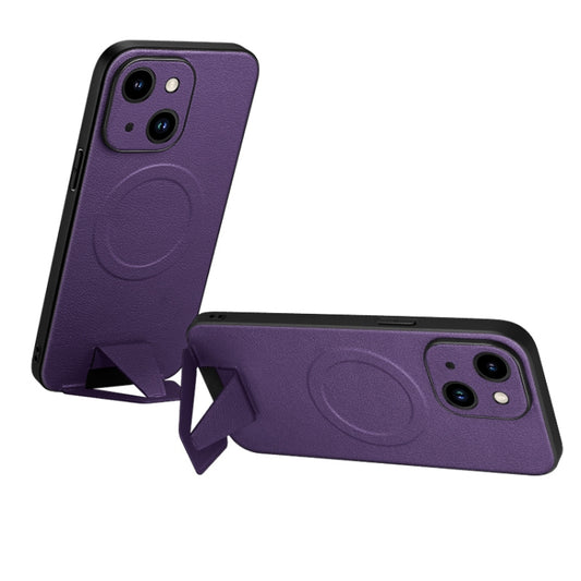 For iPhone 13 SULADA Folding Holder Lambskin Texture MagSafe Phone Case(Purple) - iPhone 13 Cases by SULADA | Online Shopping UK | buy2fix