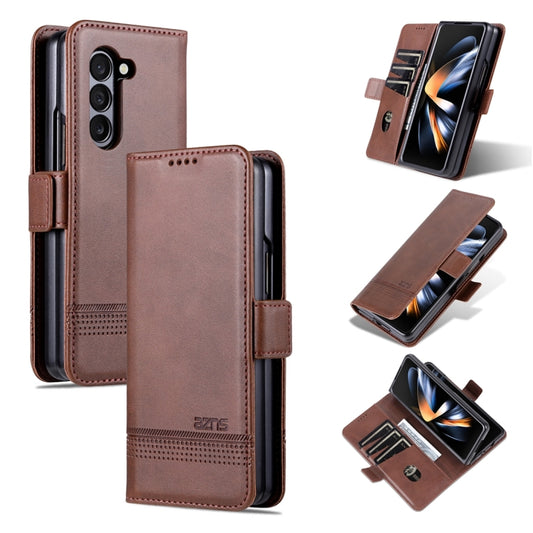 For Samsung Galaxy Z Fold5 5G AZNS Magnetic Calf Texture Flip Leather Phone Case(Dark Brown) - Galaxy Z Fold5 Cases by AZNS | Online Shopping UK | buy2fix