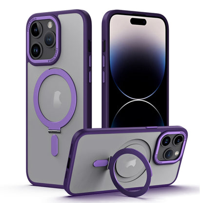 For iPhone 15 Pro Max Skin Feel MagSafe Shockproof Phone Case with Holder(Purple) - iPhone 15 Pro Max Cases by buy2fix | Online Shopping UK | buy2fix