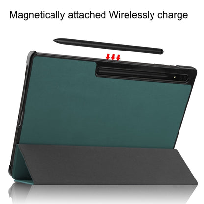 For Samsung Galaxy Tab S9 Ultra / S8 Ultra Custer Pure Color 3-Fold Holder Smart Leather Tablet Case(Dark Green) - Other Galaxy Tab PC by buy2fix | Online Shopping UK | buy2fix