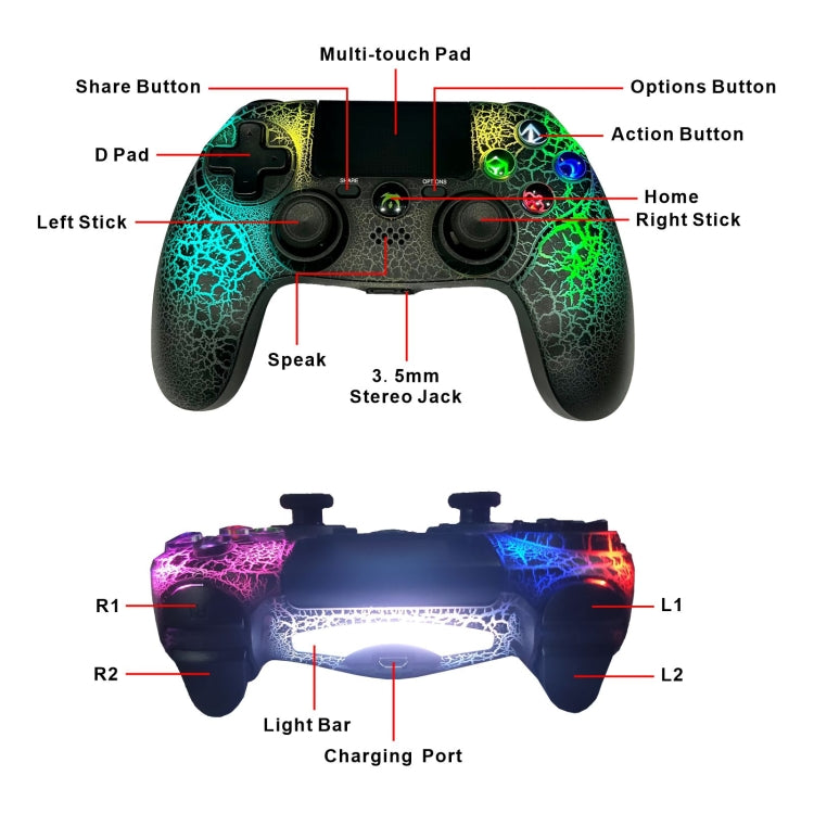 Crack Pattern RGB Light Wireless Game Controller for PS4 / PC / Android / iOS(Black) - Gamepads by buy2fix | Online Shopping UK | buy2fix