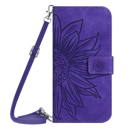 For Samsung Galaxy A25 5G Skin Feel Sun Flower Pattern Flip Leather Phone Case with Lanyard(Dark Purple) - Galaxy Phone Cases by buy2fix | Online Shopping UK | buy2fix