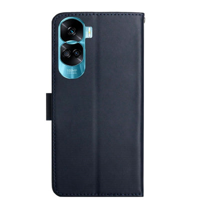 For Honor 90 Lite HT02 Genuine Leather Fingerprint-proof Flip Phone Case(Blue) - Honor Cases by buy2fix | Online Shopping UK | buy2fix