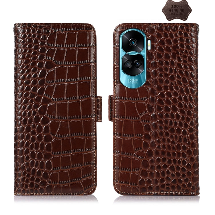 For Honor 90 Lite 5G / X50i Crocodile Top Layer Cowhide Leather Phone Case(Brown) - Honor Cases by buy2fix | Online Shopping UK | buy2fix