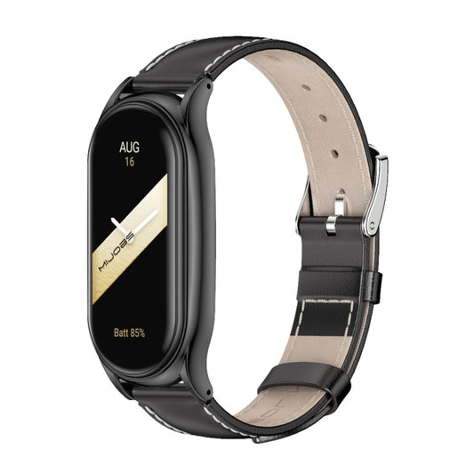 For Xiaomi Mi Band 8 Mijobs Plus Case Genuine Leather Watch Band(Black) - Watch Bands by MIJOBS | Online Shopping UK | buy2fix