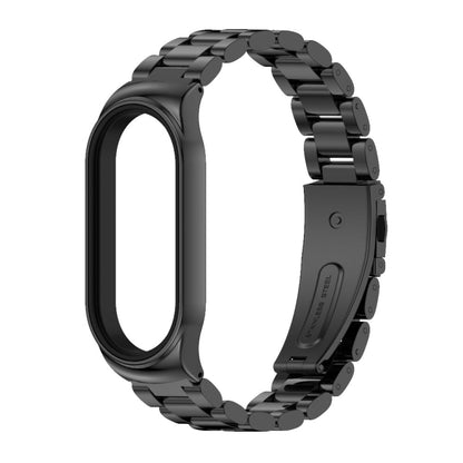 For Xiaomi Mi Band 8 Mijobs CS Case Three Bead Metal Stainless Steel Watch Band(Black) - Watch Bands by MIJOBS | Online Shopping UK | buy2fix