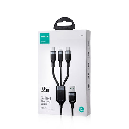 JOYROOM A18 3.5A USB to 8 Pin+USB-C/Type-C+Micro USB 3 in 1 Data Cable, Length:1.2m(Black) - Multifunction Cable by JOYROOM | Online Shopping UK | buy2fix