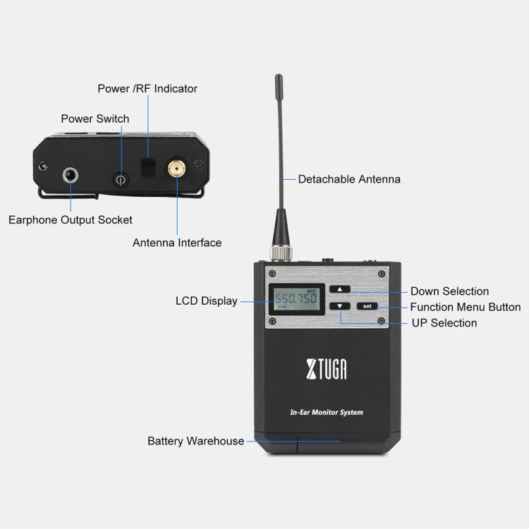 XTUGA  IEM1100 Professional Wireless In Ear Monitor System 2 BodyPacks(AU Plug) - Microphone by XTUGA | Online Shopping UK | buy2fix