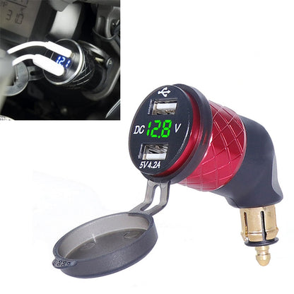 German EU Plug Special Motorcycle Elbow Charger Dual USB Voltmeter 4.2A Charger, Shell Color:Red(Green Light) - In Car by buy2fix | Online Shopping UK | buy2fix