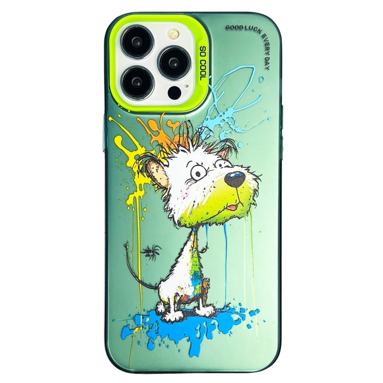 For iPhone 15 Pro Max Double Layer Color Silver Series Animal Oil Painting Phone Case(White Dog) - iPhone 15 Pro Max Cases by buy2fix | Online Shopping UK | buy2fix