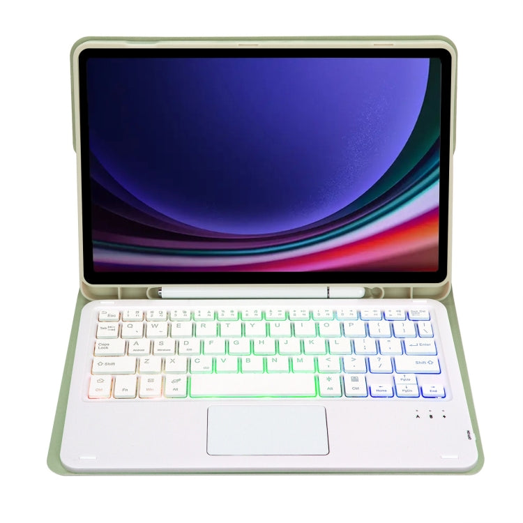 For Samsung Galaxy Tab S9 Candy Color Touch Backlight Bluetooth Keyboard Leather Tablet Case with Pen Holder(Light Green) - Samsung Keyboard by buy2fix | Online Shopping UK | buy2fix
