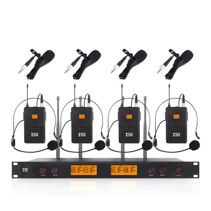 XTUGA A400-B Professional 4-Channel UHF Wireless Microphone System with 4 BodyPack Lavalier Headset Microphone(EU Plug) - Microphone by XTUGA | Online Shopping UK | buy2fix