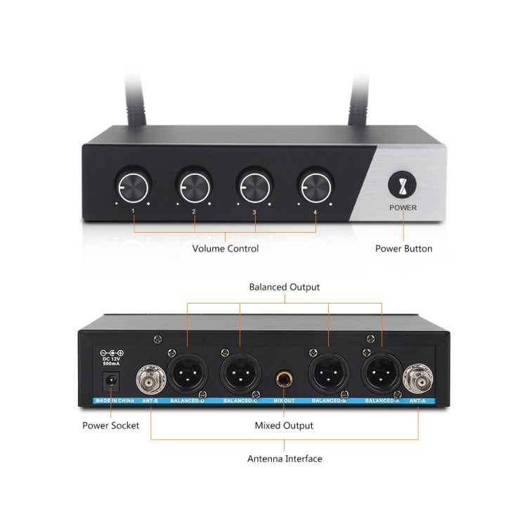 XTUGA S400 Professional 4-Channel UHF Wireless Microphone System with 4 Handheld Microphone(AU Plug) - Microphone by XTUGA | Online Shopping UK | buy2fix