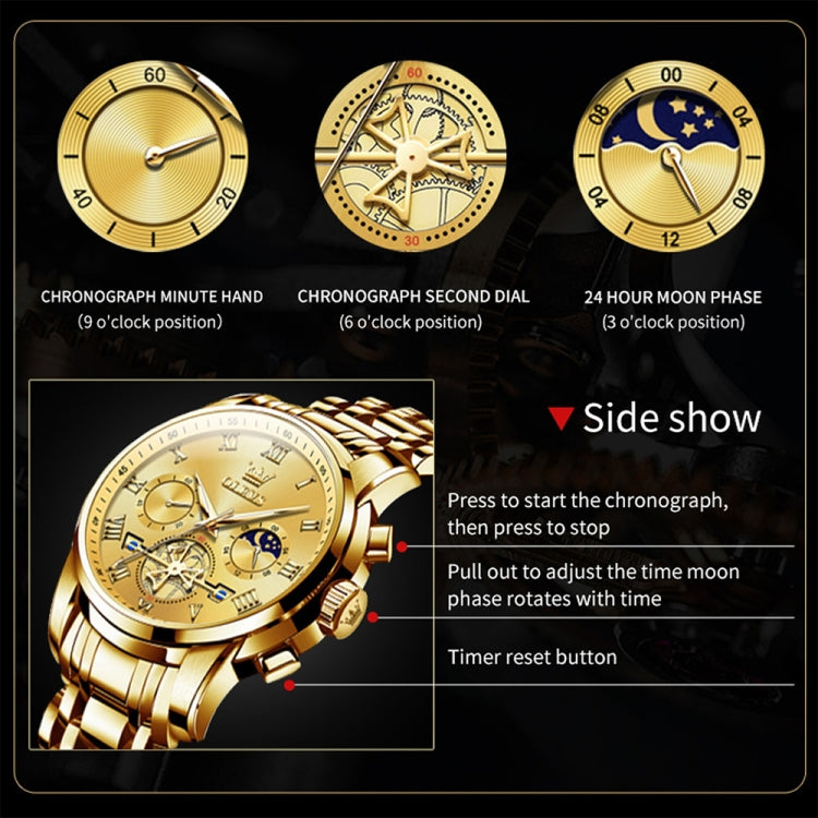 OLEVS 2859 Men Multifunctional Luminous Waterproof Quartz Watch(Gold) - Metal Strap Watches by OLEVS | Online Shopping UK | buy2fix