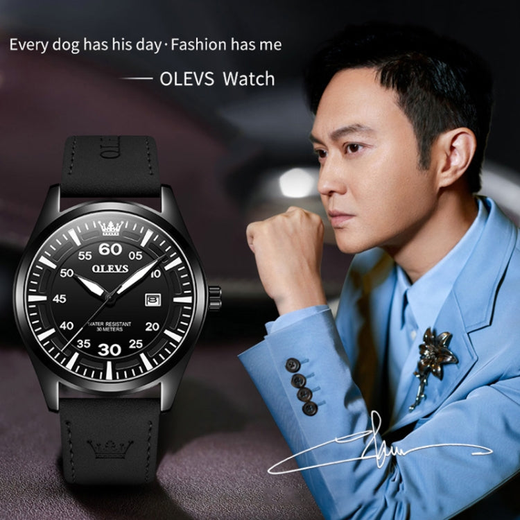 OLEVS 9962 Men Multifunctional Waterproof Quartz Watch(Silver + Black) - Leather Strap Watches by OLEVS | Online Shopping UK | buy2fix