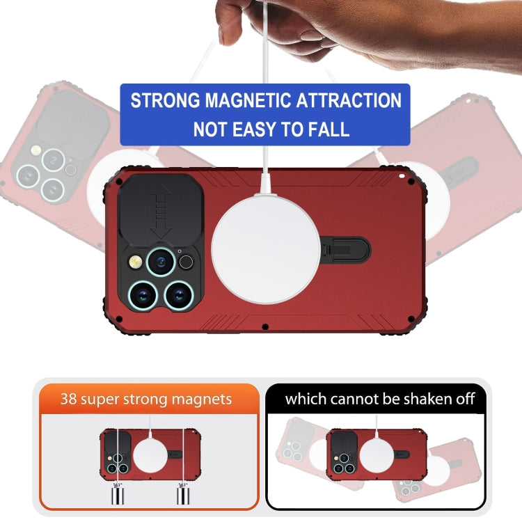 For iPhone 15 Pro Camera Shield MagSafe Holder Life Waterproof Phone Case(Red) - iPhone 15 Pro Cases by buy2fix | Online Shopping UK | buy2fix