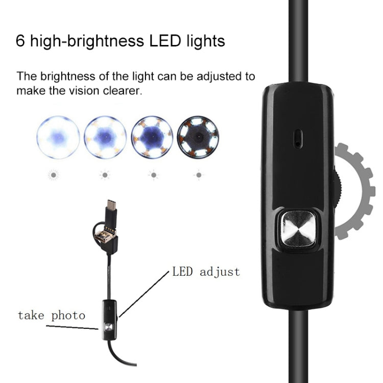 AN100 3 in 1 IP67 Waterproof USB-C / Type-C + Micro USB + USB HD Endoscope Hard Tube Inspection Camera for Parts of OTG Function Android Mobile Phone, with 6 LEDs, Lens Diameter:8mm(Length: 3.5m) - Consumer Electronics by buy2fix | Online Shopping UK | buy2fix