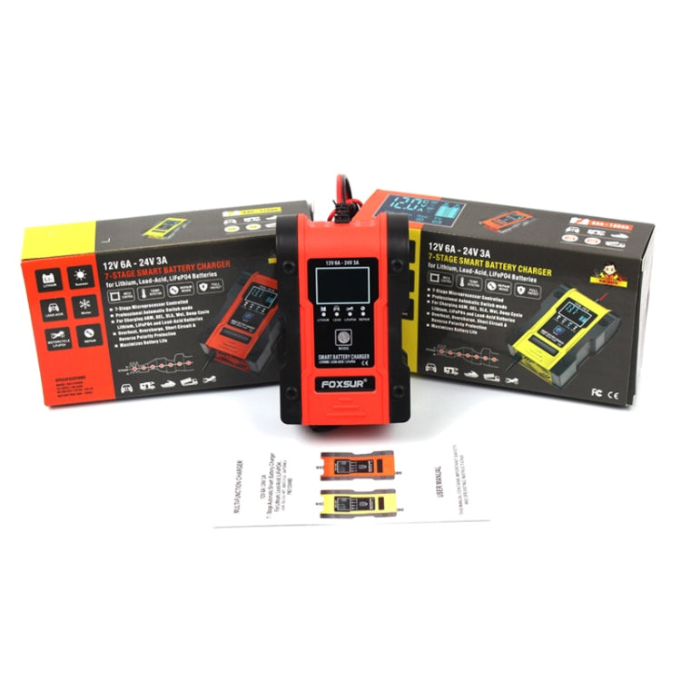 FOXSUR 12V-24V Car Motorcycle Repair Battery Charger AGM Charger Color:Red(UK Plug) - Battery Charger by FOXSUR | Online Shopping UK | buy2fix