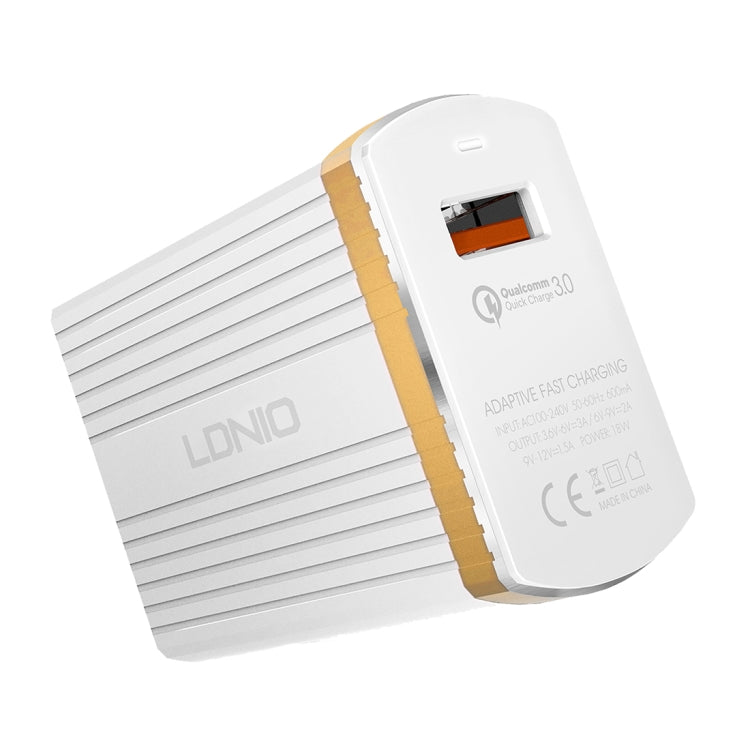 LDNIO A1302Q 2 in 1 18W QC3.0 USB Interface Grid Shape Travel Charger Mobile Phone Charger with 8 Pin Data Cable, UK Plug - Mobile Accessories by LDNIO | Online Shopping UK | buy2fix