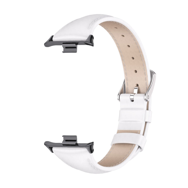 For Xiaomi Smart Band 9 Pro / 8 Pro Mijobs Genuine Leather Slim Watch Band(White Black) - Watch Bands by MIJOBS | Online Shopping UK | buy2fix