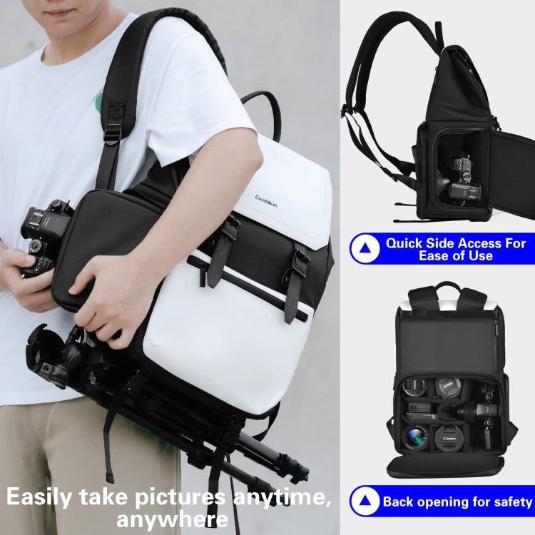 Cwatcun D79 Camera Backpack Multi-Functional Camera  Dual Shoulders Bag, Size:40.5 x 28 x 17.5cm Small(Black White) - Backpack by Cwatcun | Online Shopping UK | buy2fix