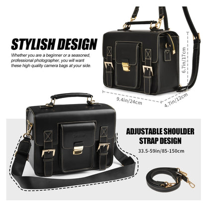 Cwatcun D83 Vintage Small Camera Case Leather Camera Messenger Bag, Size:24 x 17 x 12cm(Black) - Strap Satchel by Cwatcun | Online Shopping UK | buy2fix