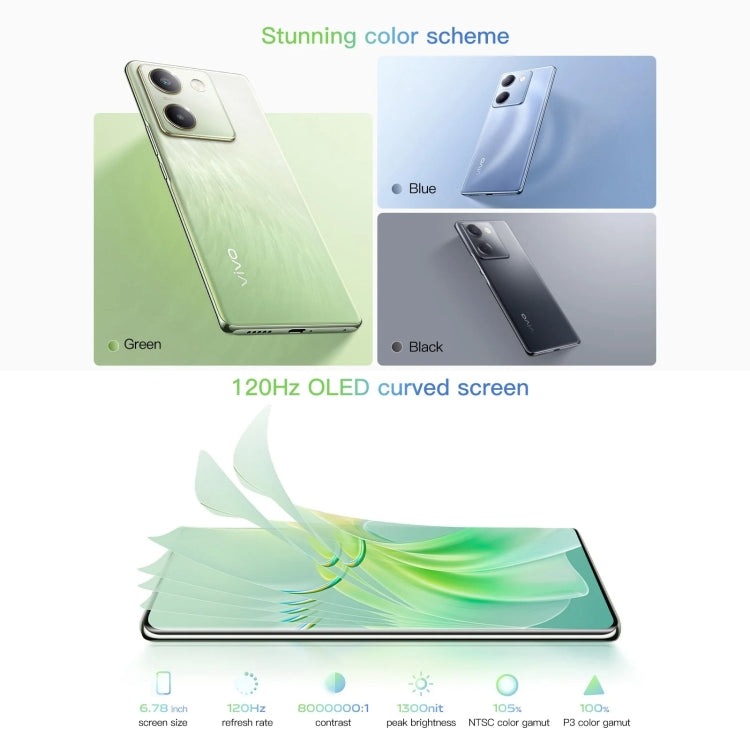 vivo Y100, 8GB+256GB, Face ID / Screen Fingerprint Identification, 6.78 inch Android 13.0 OriginOS 3 Snapdragon 695 Octa Core, OTG, Network: 5G(Green) - vivo by vivo | Online Shopping UK | buy2fix