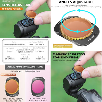 For DJI OSMO Pocket 3 Sunnylife Camera Lens Magnetic Metal Filter, Filter:6 in 1 UV CPL ND8-64 - Lens Accessories by Sunnylife | Online Shopping UK | buy2fix