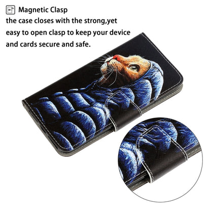 For Xiaomi Redmi 9A 3D Colored Drawing Horizontal Flip PU Leather Case with Holder & Card Slots & Wallet(Down Jacket Cat) - Xiaomi Cases by buy2fix | Online Shopping UK | buy2fix