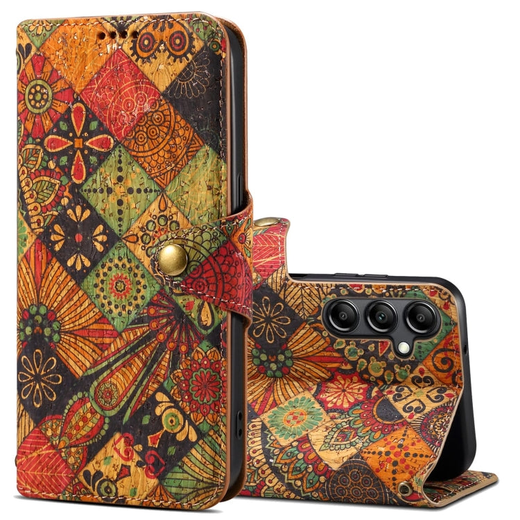 For Samsung Galaxy A05s Denior Flower Language Series Cork Fabric Oil Edge Leather Phone Case(Autumn) - Galaxy Phone Cases by Denior | Online Shopping UK | buy2fix