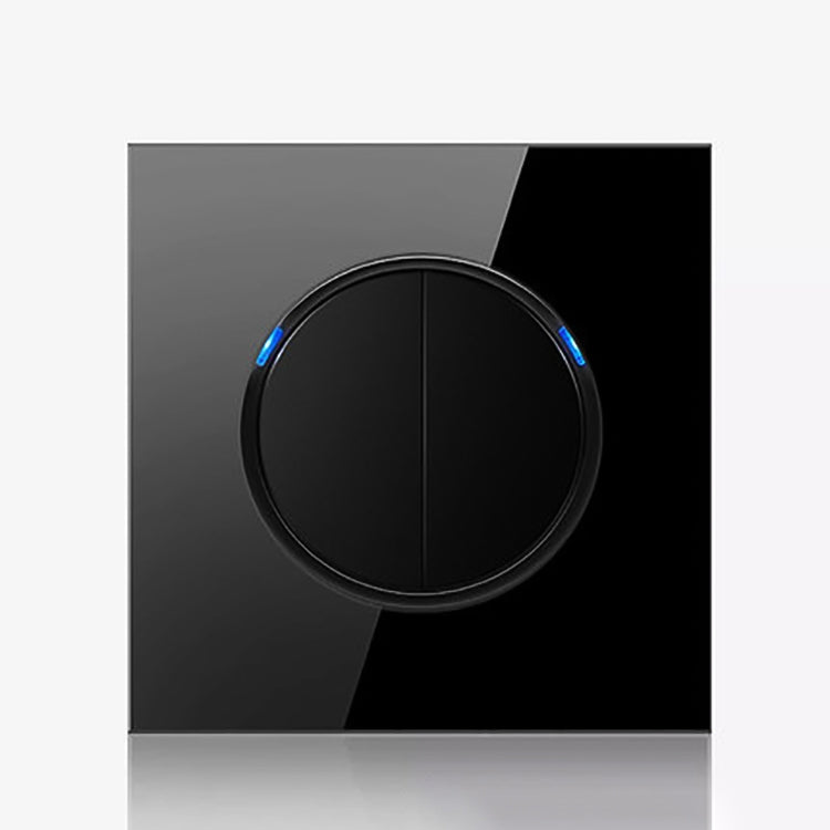 86mm Round LED Tempered Glass Switch Panel, Black Round Glass, Style:Two Open Dual Control - Switch by buy2fix | Online Shopping UK | buy2fix