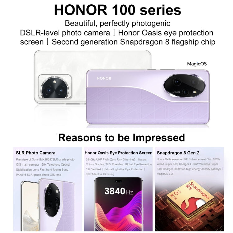 Honor 100 Pro, 16GB+512GB, Screen Fingerprint Identification, 6.78 inch MagicOS 7.2 Snapdragon 8 Gen 2 Octa Core up to 3.19GHz, Network: 5G, NFC, OTG, Support Google Play(Purple) - Honor by Huawei | Online Shopping UK | buy2fix