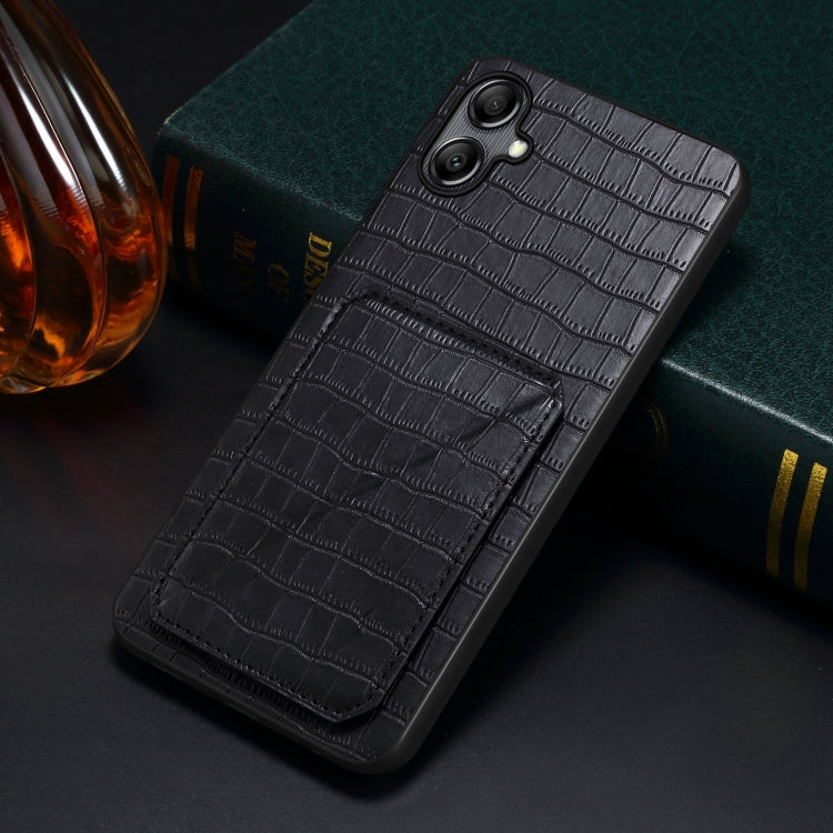 For Samsung Galaxy S23 Ultra 5G Denior Imitation Crocodile Leather Back Phone Case with Holder(Black) - Galaxy S23 Ultra 5G Cases by Denior | Online Shopping UK | buy2fix