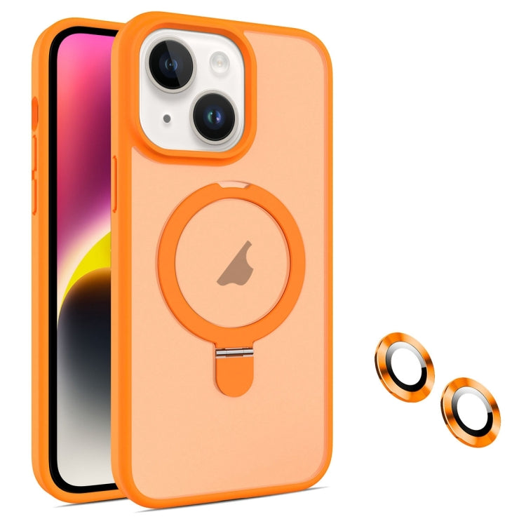 For iPhone 14 MagSafe Magnetic Holder Phone Case(Orange) - iPhone 14 Cases by buy2fix | Online Shopping UK | buy2fix