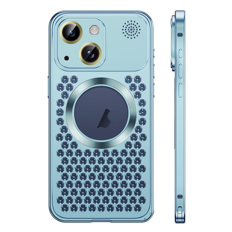 For iPhone 15 Plus Spring Buckle MagSafe Magnetic Metal Aromatherapy Phone Case(Blue) - iPhone 15 Plus Cases by buy2fix | Online Shopping UK | buy2fix