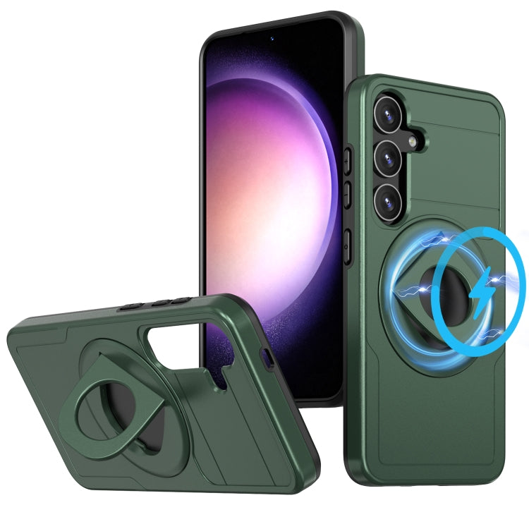 For Samsung Galaxy S24 5G MagSafe Ring Holder Armor Phone Case(Deep Green) - Galaxy S24 5G Cases by buy2fix | Online Shopping UK | buy2fix