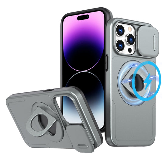 For iPhone 14 Pro Camshield MagSafe Ring Holder Armor Phone Case(Titanium Grey) - iPhone 14 Pro Cases by buy2fix | Online Shopping UK | buy2fix