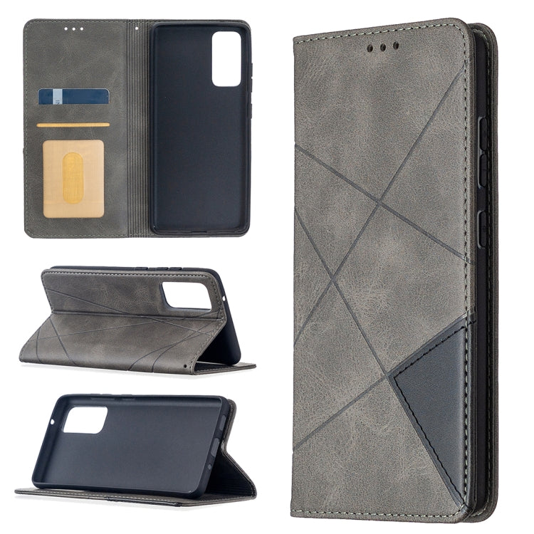 For Samsung Galaxy S20 FE 5G / S20 Lite Rhombus Texture Horizontal Flip Magnetic Leather Case with Holder & Card Slots(Grey) - Samsung Accessories by buy2fix | Online Shopping UK | buy2fix
