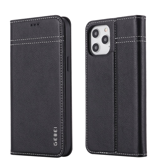 For iPhone 12 Pro Max GEBEI Top-grain Leather Horizontal Flip Protective Case with Holder & Card Slots(Black) - iPhone 12 Pro Max Cases by GEBEI | Online Shopping UK | buy2fix