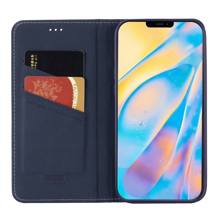 For iPhone 12 Pro Max GEBEI Top-grain Leather Horizontal Flip Protective Case with Holder & Card Slots(Blue) - iPhone 12 Pro Max Cases by GEBEI | Online Shopping UK | buy2fix