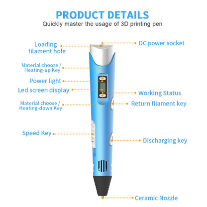 Hand-held 3D Printing Pen, UK Plug (Purple) - Consumer Electronics by buy2fix | Online Shopping UK | buy2fix