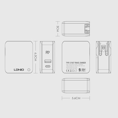 LDNIO A4403C 30W PD + Auto-id Foldable Fast Travel Charger with 1m 8 Pin Cable, EU Plug - USB Charger by LDNIO | Online Shopping UK | buy2fix