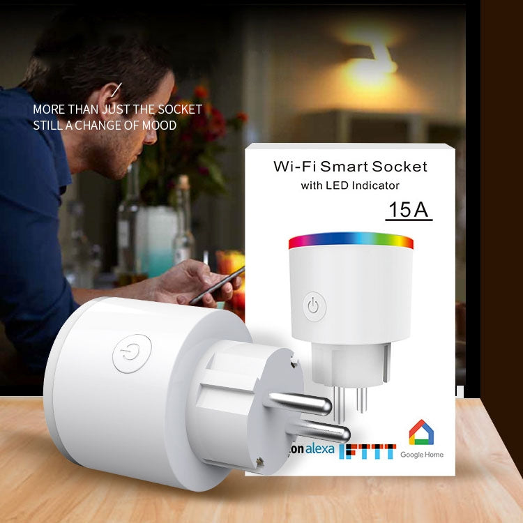 15A WiFi EU Plug Power Adapter Electricity Statistics APP Remote Control Timer Smart Socket, with Alexa & Google Home & RGB Colors LED Light, AC 100-250V - Consumer Electronics by buy2fix | Online Shopping UK | buy2fix